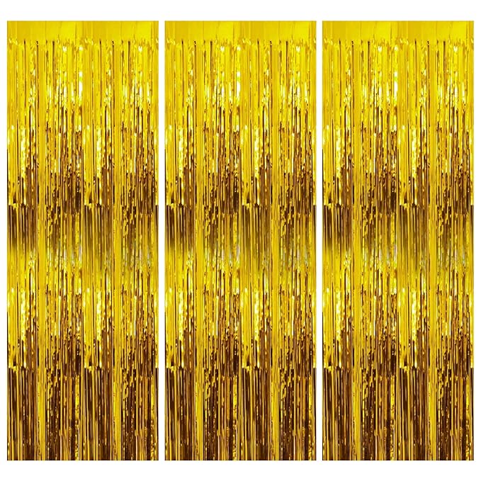 Party Propz Golden Foil Curtain Pack of 3 for Birthday, Anniversaries, Graduation, Retirement, Decoration