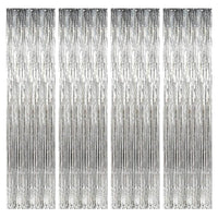 Party Propz Silver Foil Curtain for Decoration -4Pcs(3ft×6ft) Decoration Curtains for Background | Background Decoration Items | Fringe Curtains for Decoration | Foil Curtains for Birthday Decoration