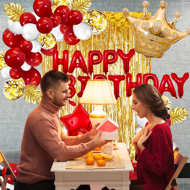 Party Propz Red Birthday Decoration Items - 48 Pcs Birthday Decorations Kit | Red Balloons for Birthday Decorations | Crown Birthday Decorations for Kids Birthday | Birthday Decorations for Girls