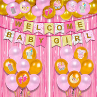 Party Propz Baby Girl Welcome Home Decoration -Set of 56 Pcs Welcome Home Baby Decoration Kit Balloon | Welcome Birthday Supplies | Welcome Baby Girl Decoration | Baby Girl Banner(cardstock)