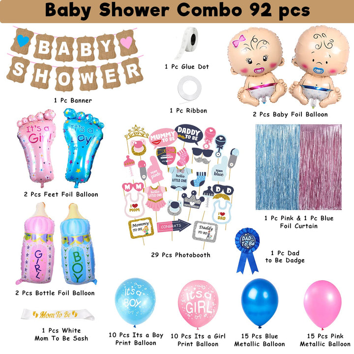 Party Propz Baby Shower Decoration Items - 92Pcs Baby Shower Decorations | Mom To Be Decoration Items Set | Baby Shower Props for Photoshoot | Maternity Shoot Props Accessories | Baby Shower Balloons