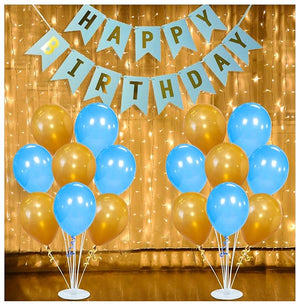 Party Propz Blue Happy Birthday Banner with White Warm Led Light and Balloons Combo 32Pcs for Girls, Wife, Kids, Girl Friend Birthday Decorations Indoor-Outdoor