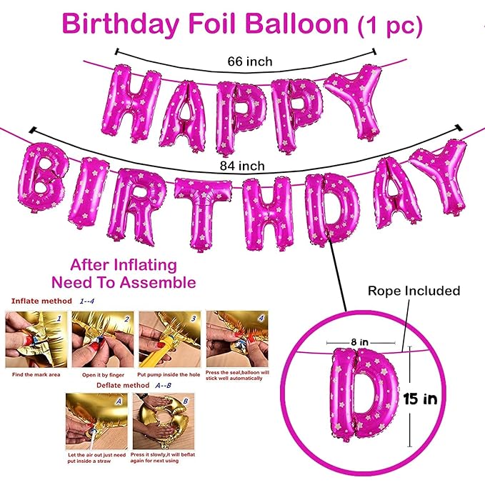 Party Propz 3rd Birthday Decoration Items For Baby,Girls With Fairy Lights - 57Pcs Pink Third Birthday Decoration - For 3 Year material FOIL, LATEX, RUBBER