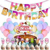 Party Propz Ice Cream Theme Birthday Decoration- 52Pcs Ice Cream Party Decorations & Supplies With Icecream Banner, Pastel Balloons, Cake Topper, Cup Cake Topper/ Summer Theme Decoration Party Pack