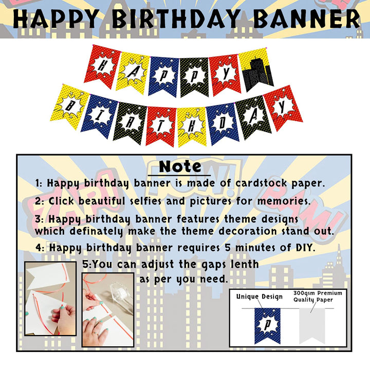Party Propz Super Hero Theme Birthday Decoration combo Kit - 35pcs Including Super Hero Theme Happy Bithday Banner, Foil curtain, Super Hero Foil Balloons, Super Hero Theme Photobooth & 20pcs Balloons