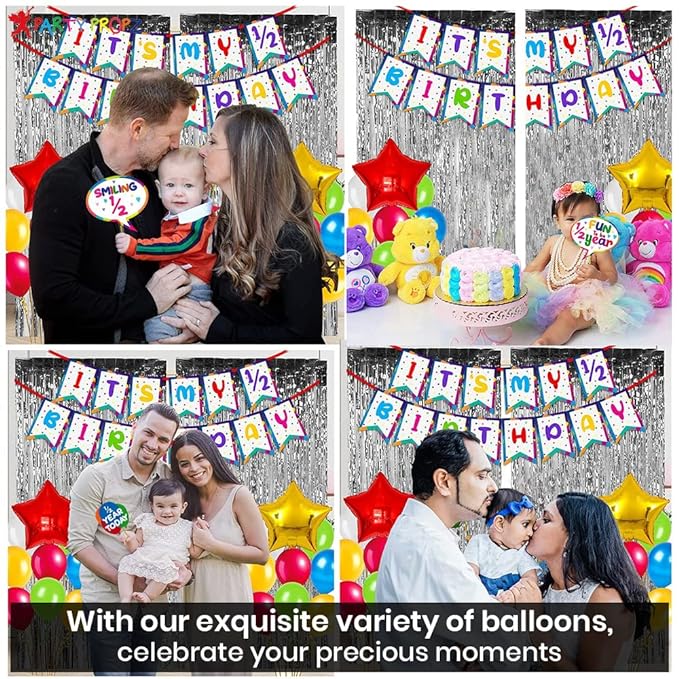 Party Propz Half Birthday Decoration Items, Huge 62Pcs Combo, For Half Year Birthday Decorations, For 6Th Month Birthday Decoration, Half Way To One, 1/2 Month Baby Birthday Decoration.