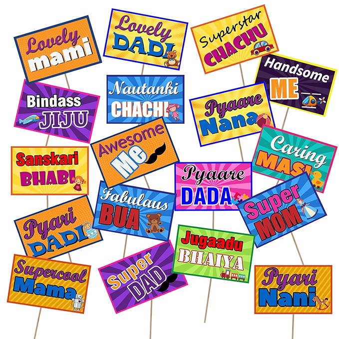 Party Propz Baby Shower Props for Photoshoot - 18 Pcs Baby Shower Photo Booth Props | Baby Shower Decoration Items | Maternity Shoot Props | Baby Shower Photo Props | Dada Dadi Nana Nani Props | Props