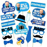 Boss Baby Birthday Decoration for Baby Boy - 1 Set of 18Pcs Boss Baby Photo Booth for Birthday Decorations for Boys -Boss Baby Theme Decorations 1st Birthday