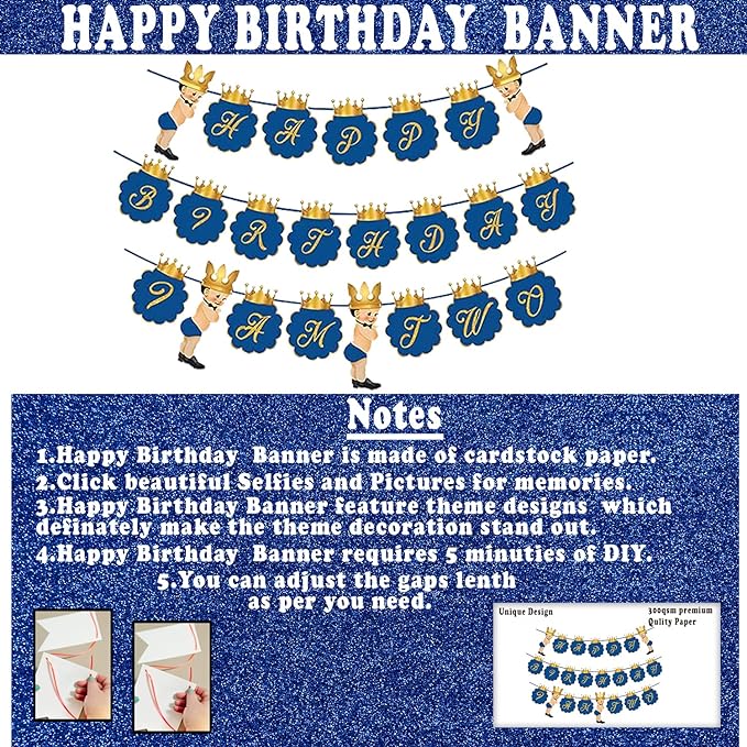 Party Propz Prince Theme 2Nd Birthday Decorations For Baby Boy Combo-65Pcs Items Set For 2 Years Birthday Decorations For Boy-2Nd Birthday Decorations|Birthday Decorations Kit For Boys