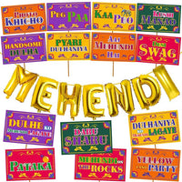 Party Propz Haldi Mehndi, Engagement Decoration Items For Marriage - 15Pcs Mehendi Foil Banner (cardstock) | Haldi Mehndi Props For Bride & Family | Haldi Mehndi Props For Groom & Family