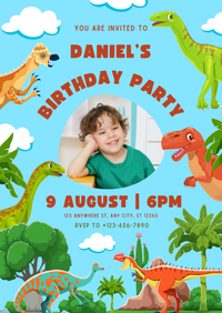 Customizable Dinosaur Birthday Party Invitation for Boys (E-Invitation Card) - Personalize with Photo, Name, & Details!