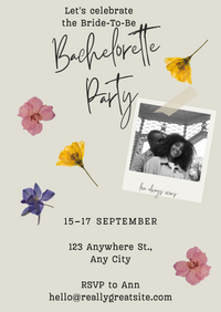 Elegant Floral Photo Bachelorette Party Invitation - Customize with Your Details ( E-Invitation Card )