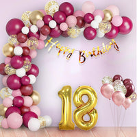 18th Birthday Decoration Kit for Girls – 64 Pcs | Balloons, Foil Numbers & Golden Banner Set
