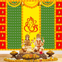 Ganpati & Pooja Backdrop Cloth – 1 Pc (8ft x 5ft) | Festive Decoration for Home & Mandir Setup