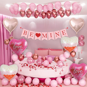 Anniversary Decoration Kit - 52 Pcs | Love Foil Balloons, Pink & Rose Gold Balloons, Banner & More