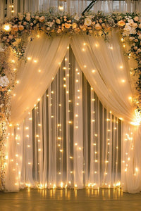 White Backdrop Decoration Set – 7 Pcs Net Curtains with LED for Birthday, Wedding