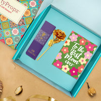 Mother’s Day Gift for Mom – 2 Pcs Card & Golden Artificial Rose Gift Box Set