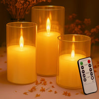 Golden Glass Candle Lights – 3 Pcs, Remote Controlled, Battery Powered