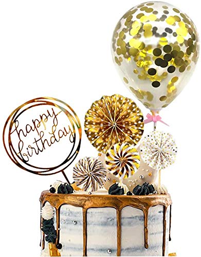 Party Propz Happy Birthday Cake Topper - 6Pcs, Birthday Decoration Items For Girl | Cake Toppers For Cake Decoration | Happy Birthday Cake Topper | Cake Decoration Items | Confetti Balloon Cake Topper
