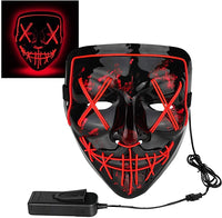 Party Propz Led Light up Ghost Mask - Joker Mask for Men | Radium Mask for Men | Call of Duty Ghost Mask | Neon Light Hacker Mask | Money Heist Full Face Mask | Red Criminal Mask | Masquerade Mask for Men (Red)
