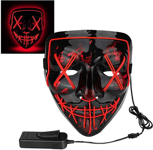 Led Light up Ghost Mask - Joker Mask for Men | Radium Mask for Men | Call of Duty Ghost Mask | Neon Light Hacker Mask | Money Heist Full Face Mask | Red Criminal Mask | Masquerade Mask for Men (Red)