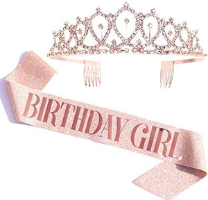 Party Propz Birthday Girl Sash And Crown - Pack of 2 Pcs Rose Gold Birthday Sash for Girls | Birthday Crowns for Girls | Crown for Women Queen | Crown for Birthday Girl | Princess Crown for Girls