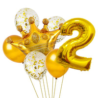 Party Propz 2nd Birthday Decoration Items For -15Pcs golden No. 2 Foil Balloon, Gold Crown Foil Balloon, Confetti & Metallic - Bithday.Party Decorations For Girl/ 2nd Birthday Decorations