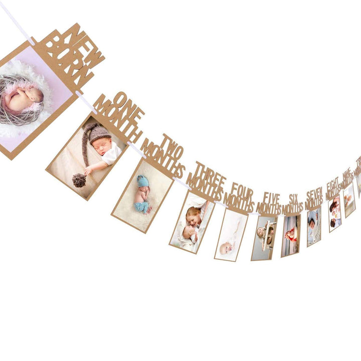 Party Propz 1-12 Month Photo Frame Banner - Set of 1 Photo Banner for First Birthday(Cardstock) | Baby Photo Frame 0 to 12 Months | New Born 0 to 12 Month Photo Banner | Bday Photo Banner 1st Birthday
