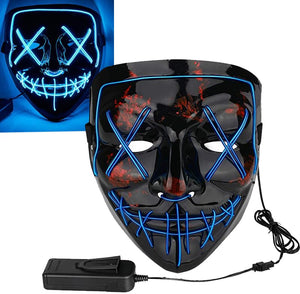 Led Light up Ghost Mask - Joker Mask for Men | Radium Mask for Men | Call of Duty Ghost Mask | Neon Light Hacker Mask | Money Heist Full Face Mask | Red Criminal Mask | Masquerade Mask for Men (Blue)