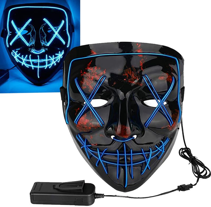 Party Propz Led Light up Ghost Mask - Joker Mask for Men | Radium Mask for Men | Call of Duty Ghost Mask | Neon Light Hacker Mask | Money Heist Full Face Mask | Red Criminal Mask | Masquerade Mask for Men (Blue)