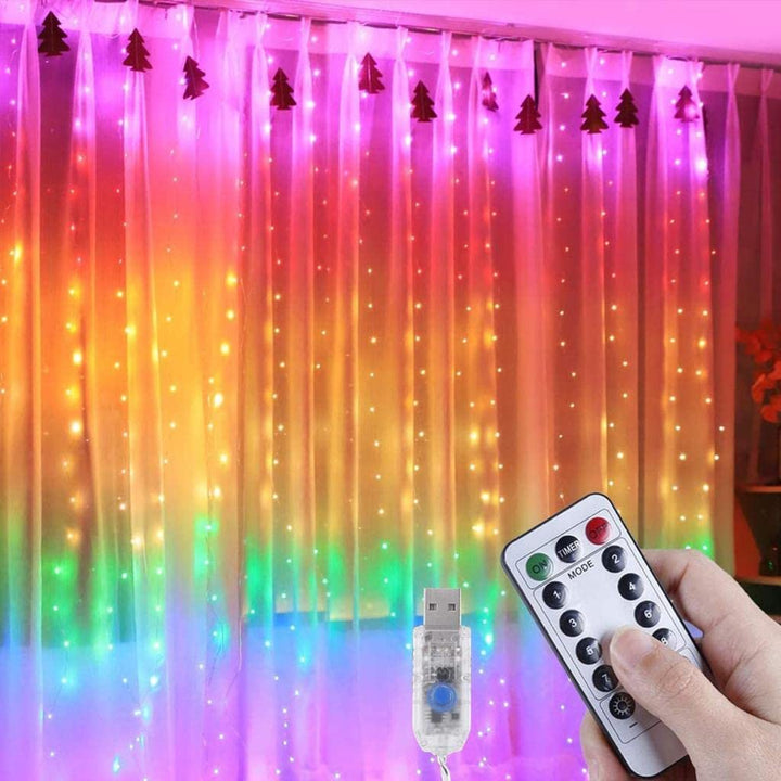 Party Propz Multicolour Led Lights - 300 LED, Curtain Lights for Decoration with Remote Control | 8 Flashing Modes | Multicolour Fairy Lights for Room Decoration | Window Curtain Lights for Home Decor