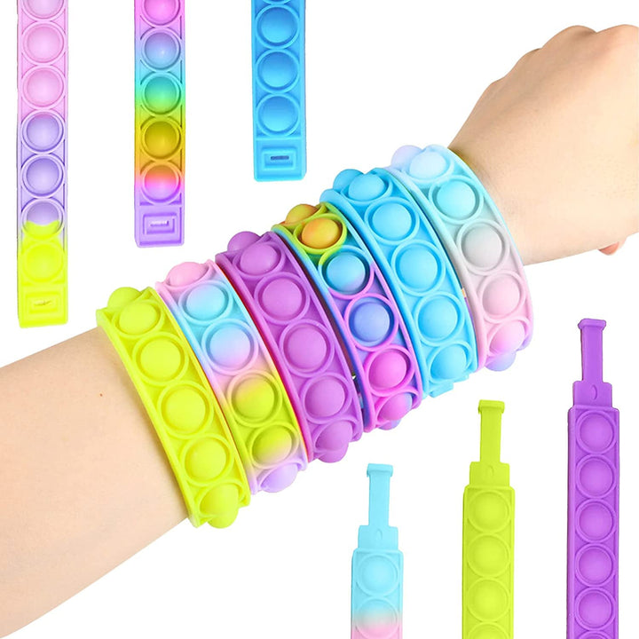 Party Propz Kids Return Gifts for Birthday- 6pcs Pop It Wrist Band For Kids | Rainbow Fidget Toys | Return Gifts For Kids | Pop It Bracelet For Kids | Best Birthday Return Gifts | Rainbow Toys For Kid