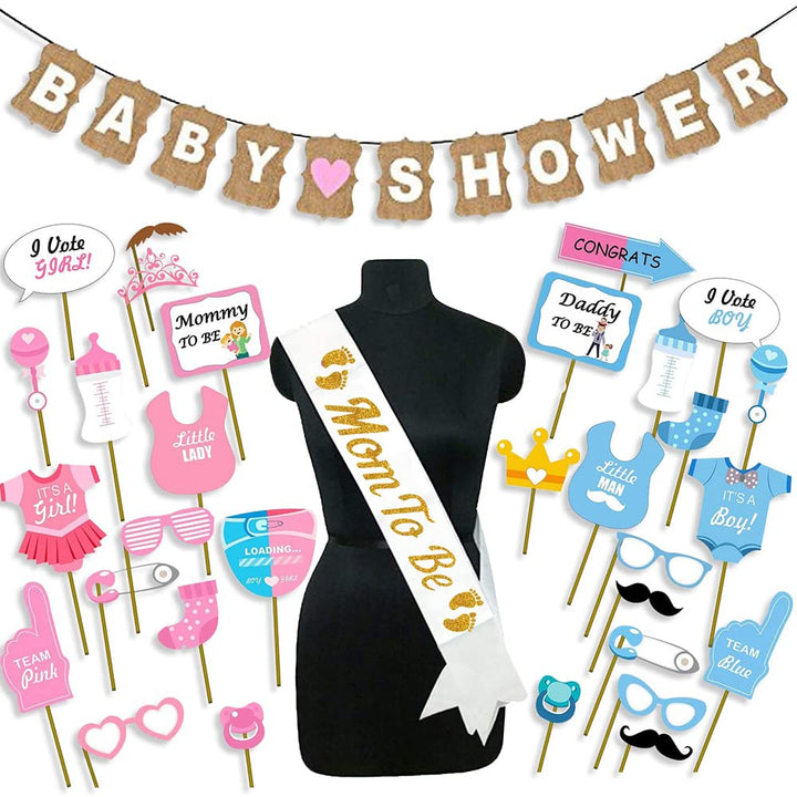Party Propz Baby Shower Decoration Items - 31Pcs Baby Shower Props For Photoshoot With Fringed Curtain|Mom To Be Props|Mom To Be Dad To Be|Baby Shower Props|Maternity Props For Photoshoot