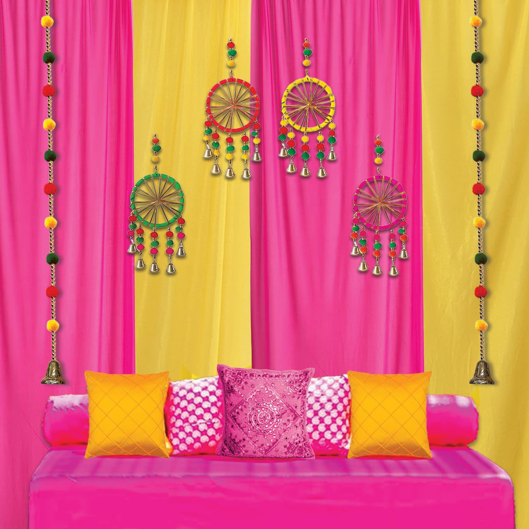 Party Propz Haldi Decoration Items for Marriage -17Pcs Pink and Yellow Backdrop Cloth for Decoration | Background Decoration Cloth | Decorations Backdrops | Traditional Backdrop Decoration Cloth