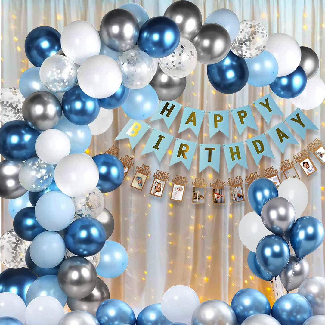Party Propz 1st Birthday Decorations For Boys - Large Birthday Decorations for Baby Boy 1 Year | Blue First Birthday Decorations for Boy | Blue Balloons for 1st Birthday Decorations