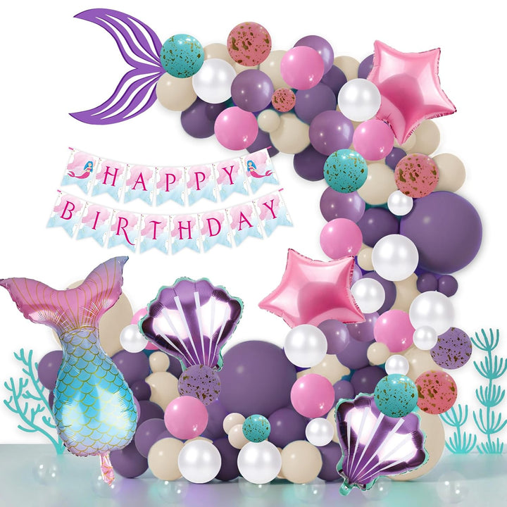 Party Propz Mermaid Theme Birthday Decorations - Cute 64 Pcs Birthday Decoration Items For Girls|Mermaid Balloons For Birthday Decorations|Birthday Decorations For Kids|Multicolor Birthday Balloons