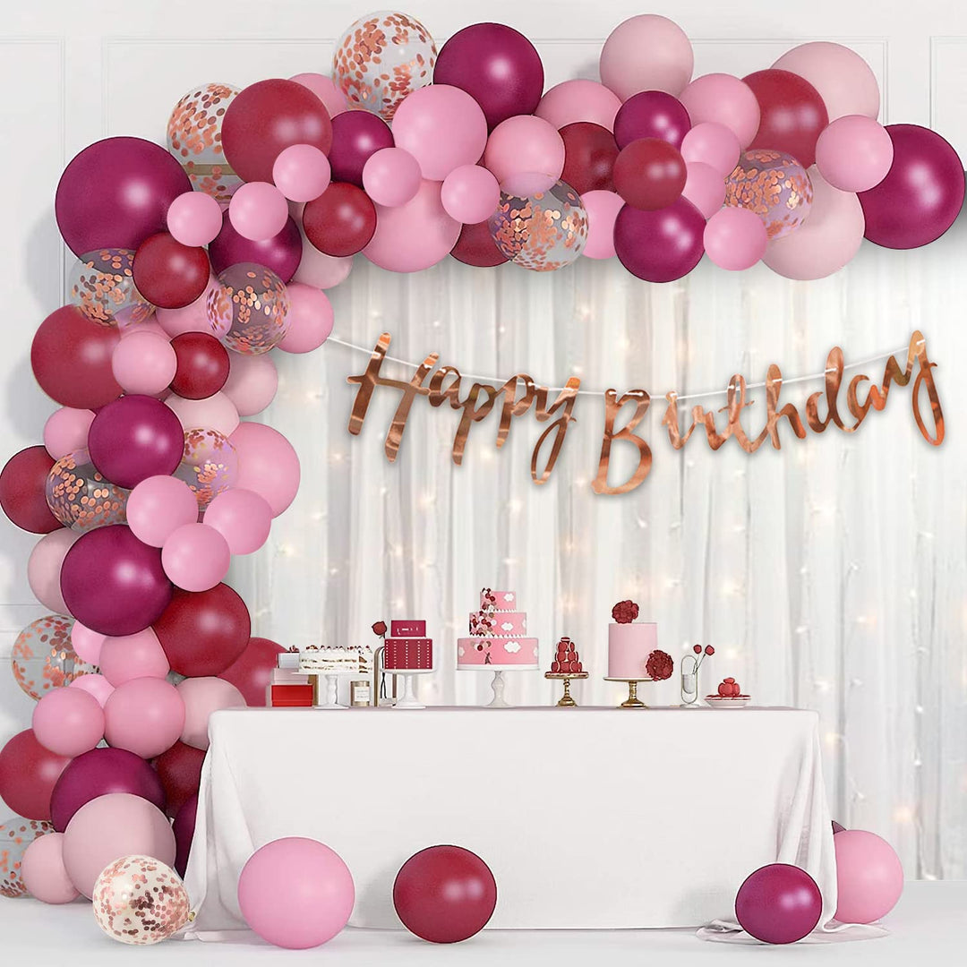 Party Propz Burgundy Birthday Decoration Items - 69Pcs Happy Birthday Decorations Kit | Burgundy Balloons for Birthday Decorations | Rose Gold Confetti Balloons | Birthday Decoration Items for Girls