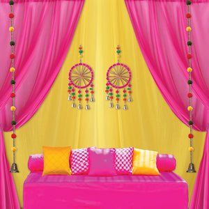 Party Propz Haldi Decoration Items for Marriage - Pack of 12 Pcs Pink & Yellow Backdrop Cloth for Decoration | Haldi Ceremony Decoration | Traditional Decoration Items | Backdrop Cloth for Decoration
