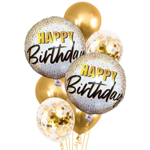 Party Propz Foil Ballons for Birthday Decorations Items - Set of 7 Pcs, Birthday Balloons for Decoration | Printed Foil Balloons with Golden Confetti Balloons | Happy Birthday Decoration for Girls