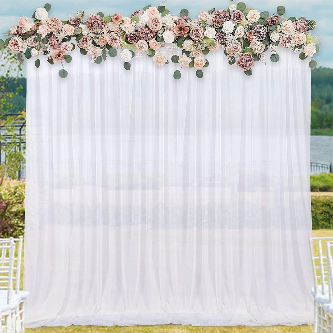 Party Propz Backdrop Cloth for Decoration - 3 Pcs White Net Curtain for Decoration with Ribbon | Traditional Backdrop Decoration Cloth | Backdrop for Pooja Decoration, Birthday, Anniversary, Wedding