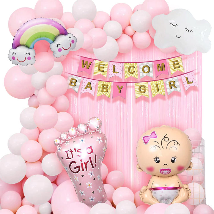 Party Propz Welcome Baby Decoration- Huge 47Pcs|New Born Baby Welcome Home|Cradle Naming Ceremony Decoration Kit For Kids|Welcome Housewarming Home Princess|Metallic Foil Balloons For Decoration