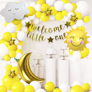 Party Propz Baby Welcome Home Decoration Kit - 50 Pcs Welcome Home Banner (Foil Banner) | Yellow Balloons for Decoration | Baby Room Decoration Items | Huge Yellow Moon, Star Balloons for Decoration