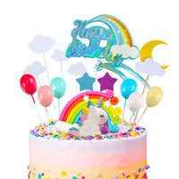 Unicorn Cake Topper Kit Cloud Rainbow Balloon Happy Birthday Cake Decoration for Kid Birthday - Set of 20(Multicolored)
