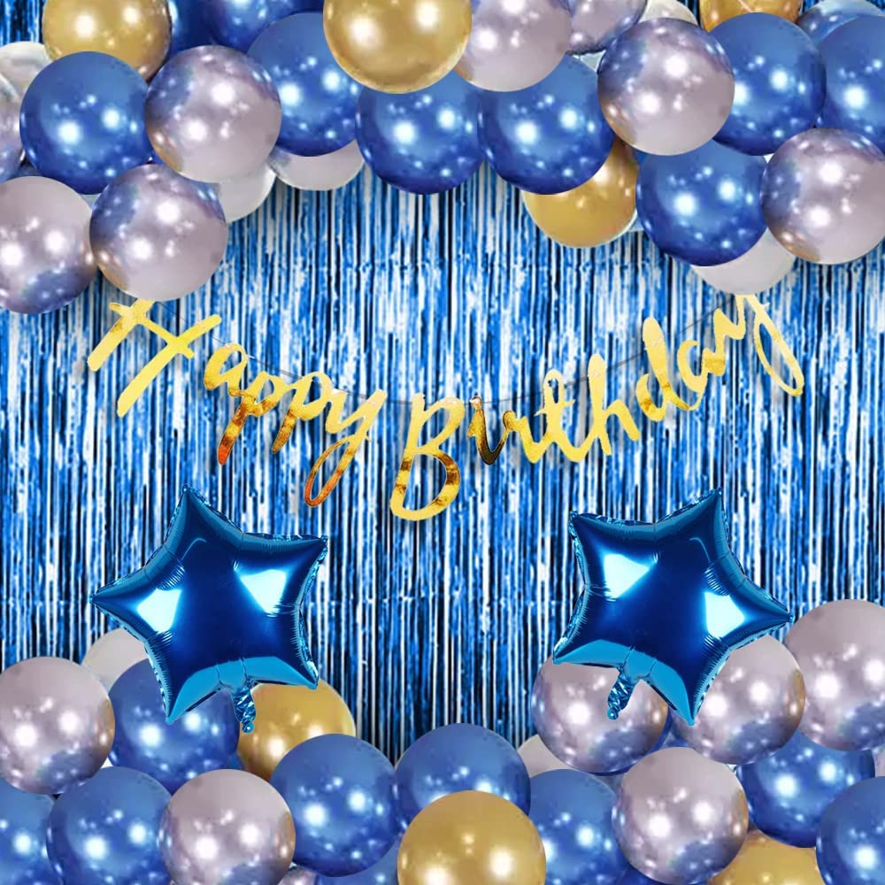 Party Propz Foil, Latex, Paper Banner (Cardstock) Blue Birthday Decoration Items - 41 Pcs Birthday Decorations Kit|Happy Birthday Decorations For Boys/Husband|Blue Balloons For Birthday Decorations