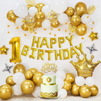 Party Propz 1st Birthday Decoration for Boys - Large 60 Pcs | Golden Balloons for Decoration | Happy Birthday Foil Balloon, Baby Birthday Decoration Items | Crown Balloons, Star Balloon for Decoration