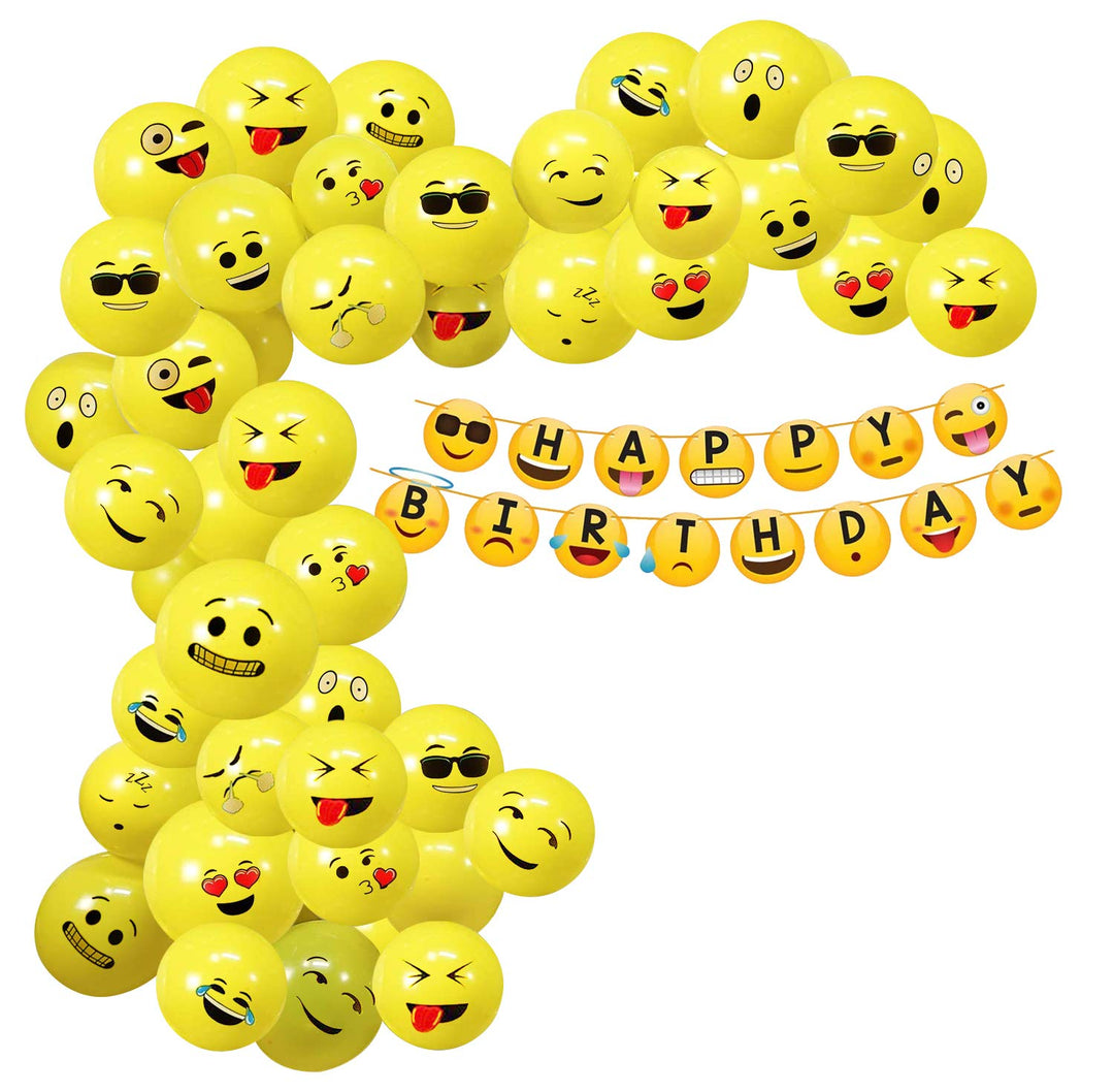 Party Propz Emoji Theme Birthday Decoration Kit-51Pcs Combo,Smiley Birthday Theme For Kids|Smiley Theme Birthday Decoration Kit|Happy Birthday Banner (Cardstock)|Birthday Decoration Items,Multicolor