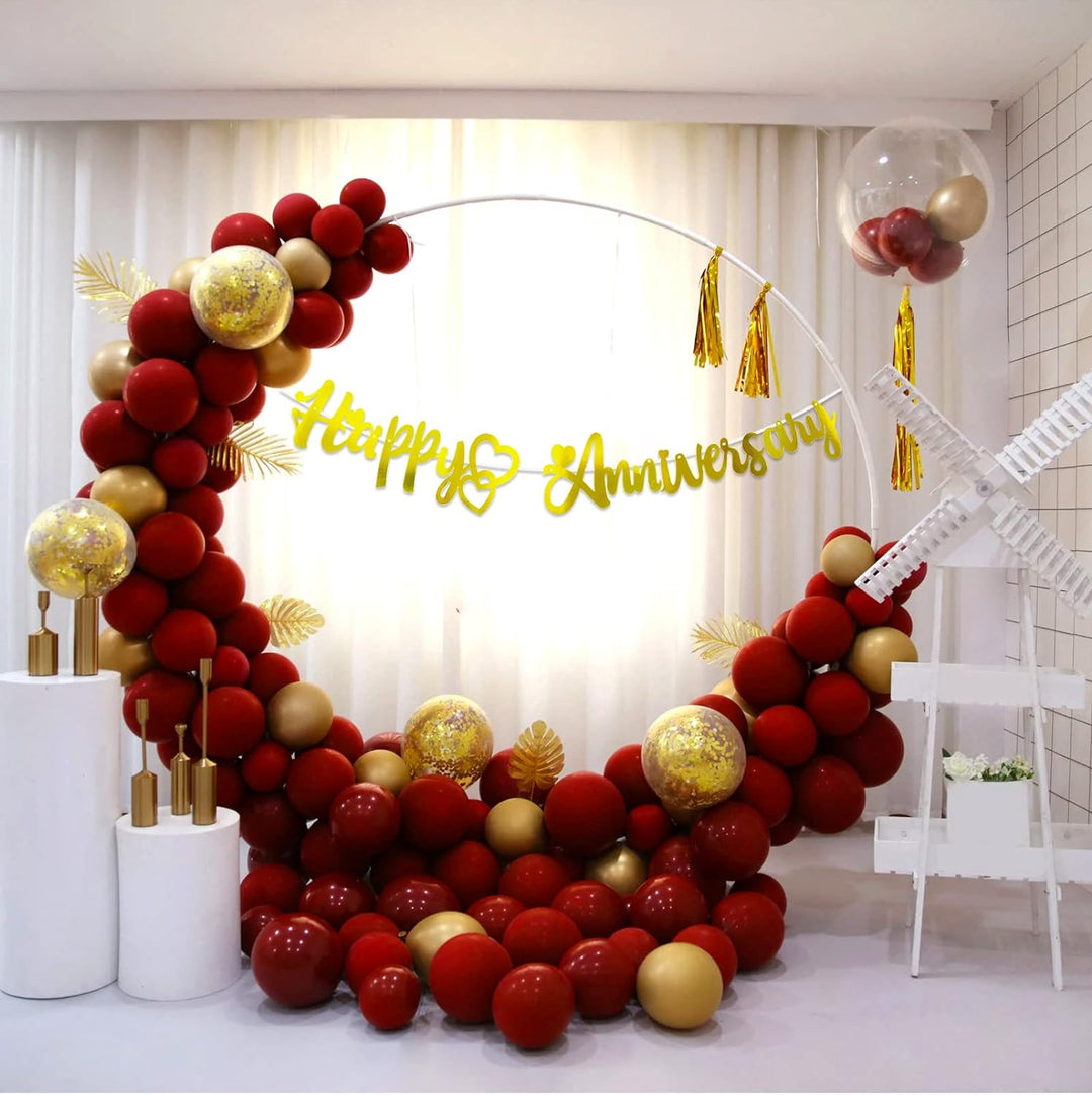 Party Propz Happy Anniversary Decoration Items Kit-47Pcs Red Happy Anniversary Balloons|Golden Happy Anniversary Banner|Wedding Anniversary Decoration Items For Couple,Boyfriend,Husband