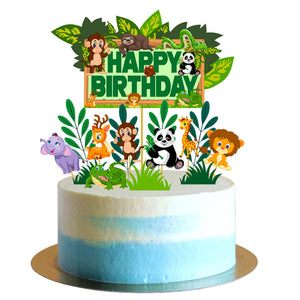 Party Propz Jungle Theme Cake Topper - 15 Pcs, Happy Birthday Cake Topper Jungle Theme | Animal Cake Toppers For Cake Decoration For Kids | Jungle Theme Cake Toppers For Cake Decoration | Cake Toppers
