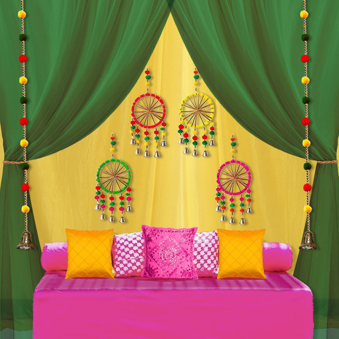 Party Propz Haldi Decoration Items for Marriage - 12 Pcs Sangeet Decoration Items for Marriage | Backdrop Cloth for Decoration | Yellow Backdrop Cloth for Decoration | Mehndi Decoration Items