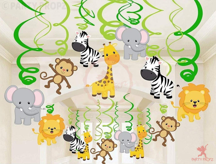 Party Propz Jungle Theme Decoration Swirls Hanging - 12Pcs Set For Safari Or Animal Theme Birthday Decorations/ceiling hanging decoration/Swirls For Birthday Decoration/Wall Decoration